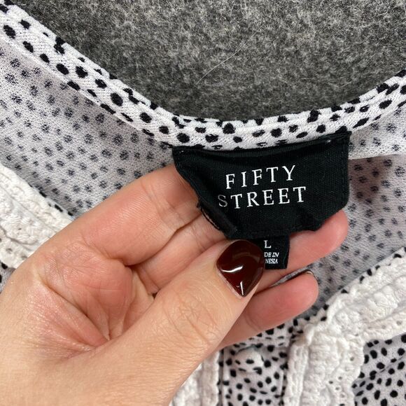 Fifty Street Cami Top Women L Large White Polka Dot V-Neck Sleeveless Button - Picture 3 of 7